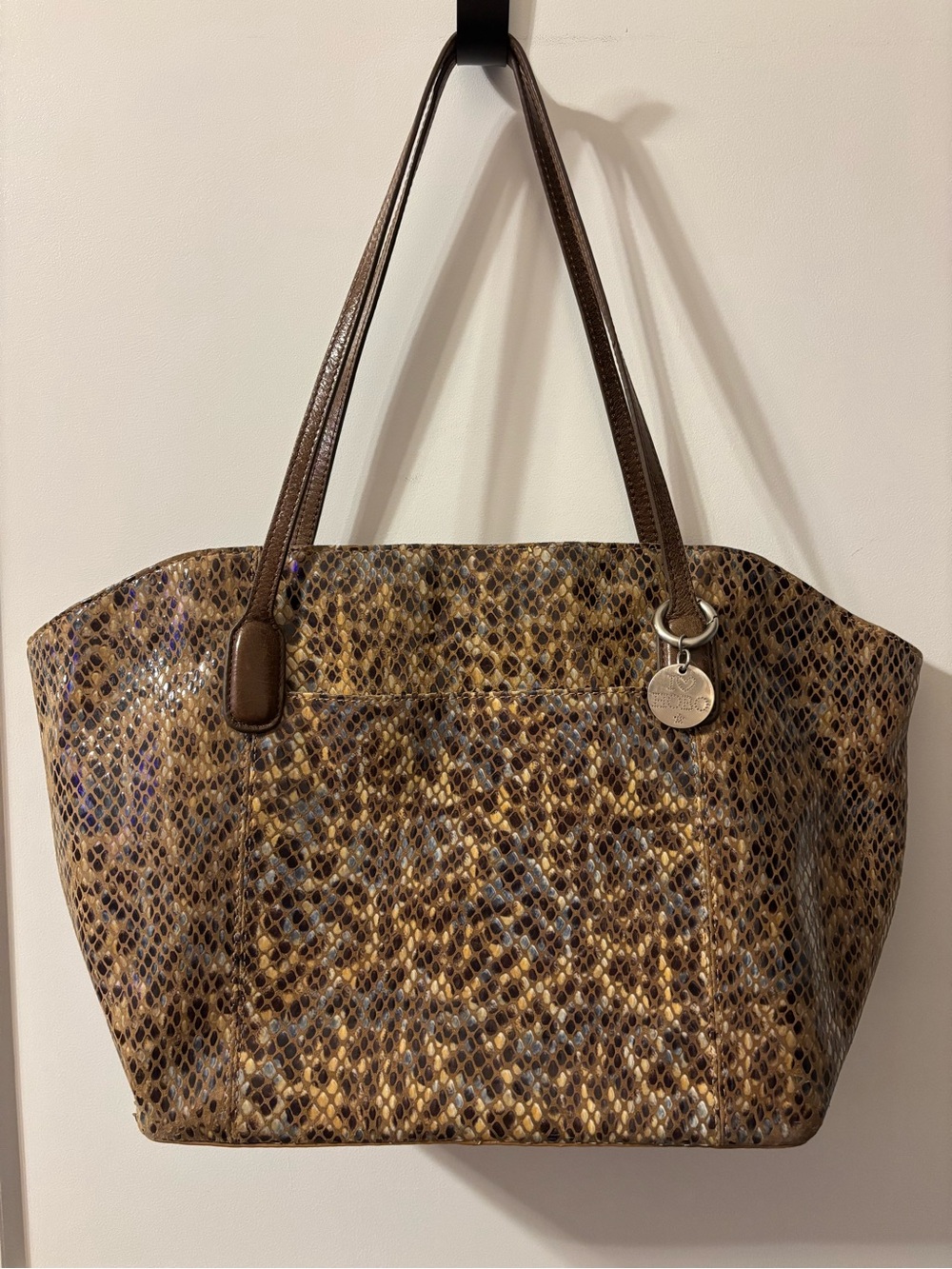 HOBO Patti Multi-Tone Snakeskin-Print Tote with Brown Leather Straps